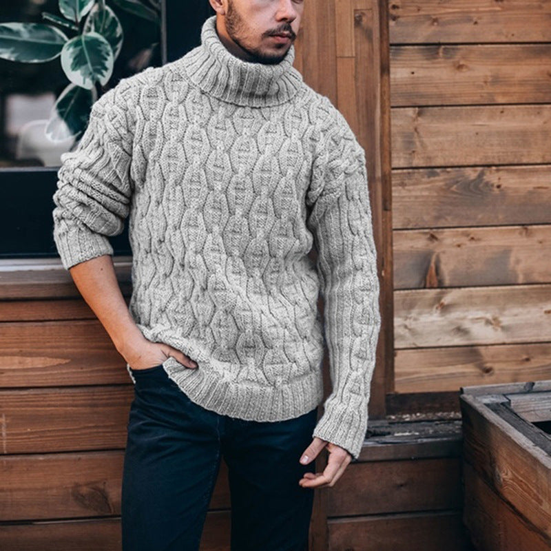Streetwave Mens Cable Knit Sweater With High Collar And Braided Design Cozy Wool