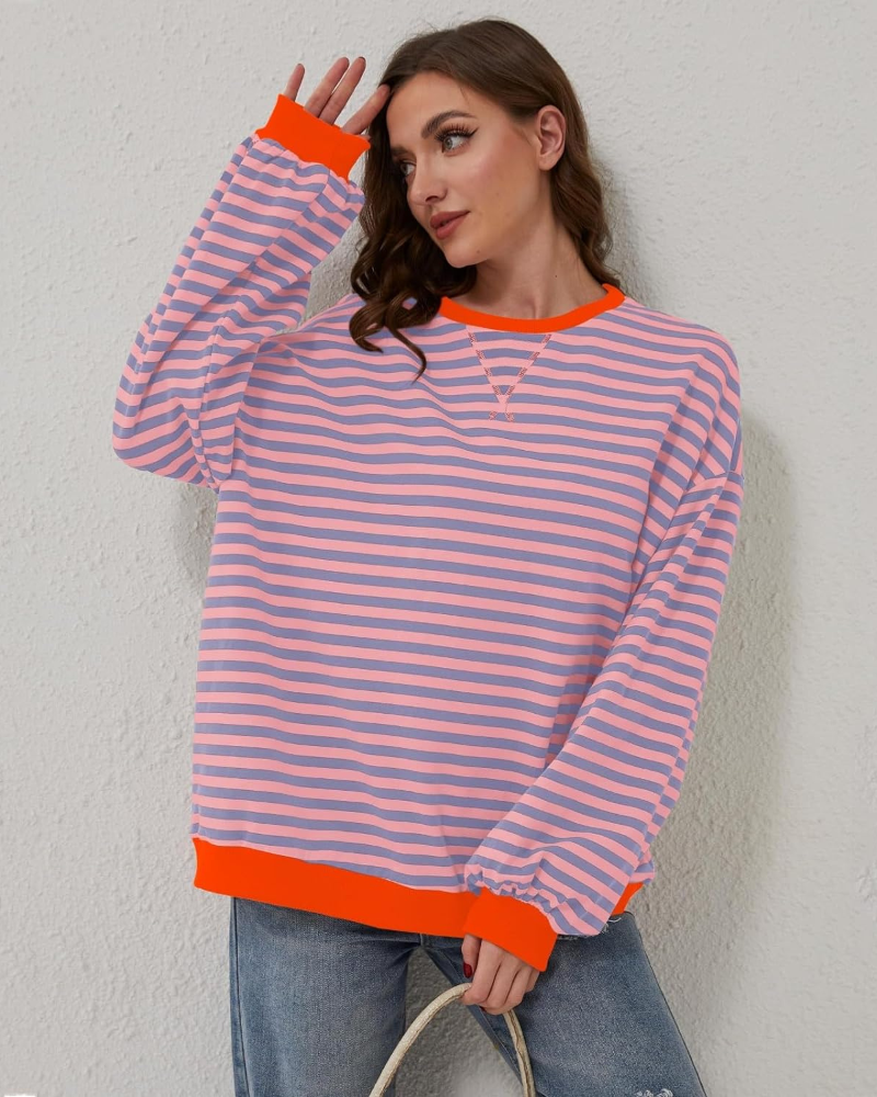 Street-Wave Plus Size Striped Sweatshirt With Soft Flattering Fit For Curvy Women