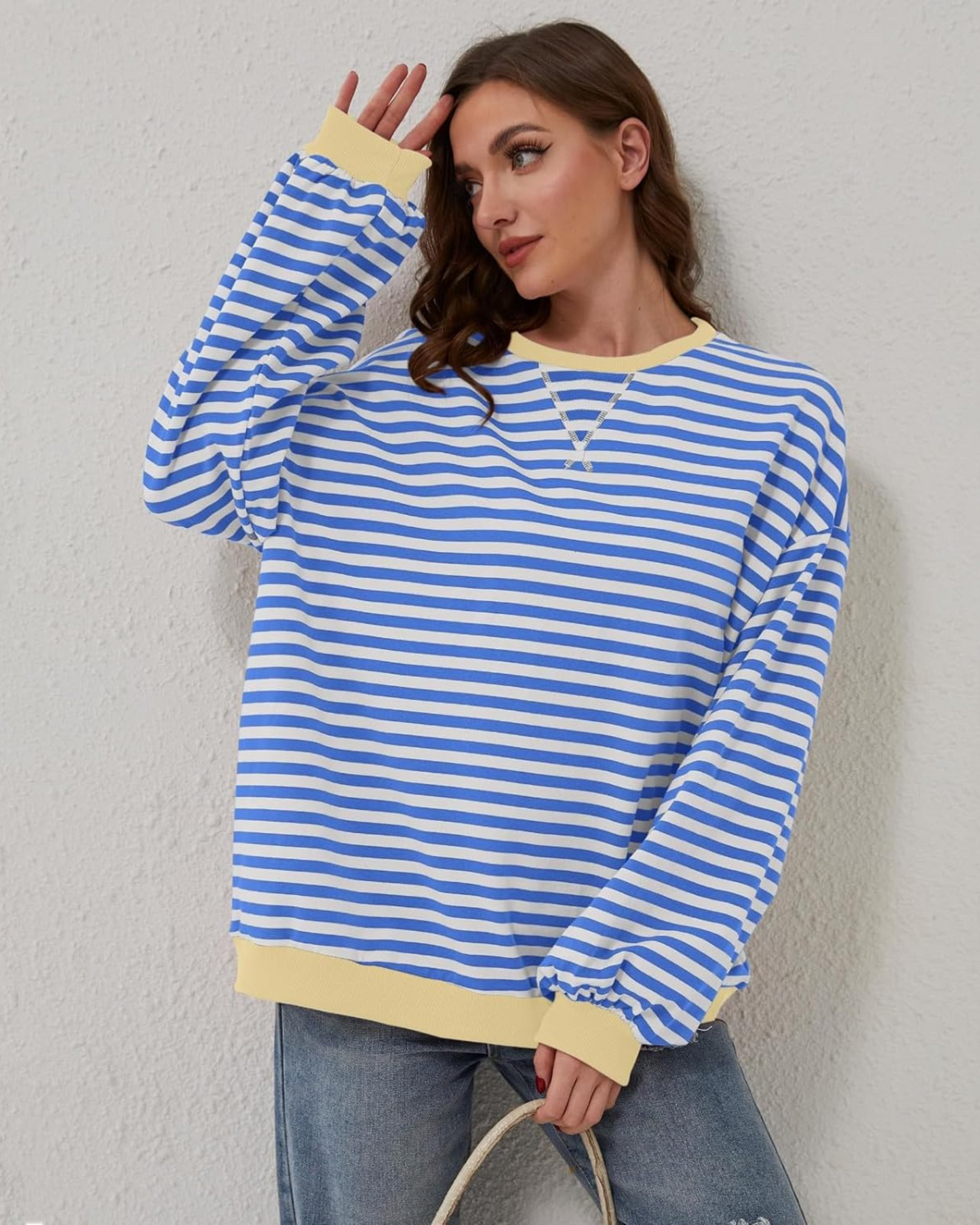 Street-Wave Plus Size Striped Sweatshirt With Soft Flattering Fit For Curvy Women
