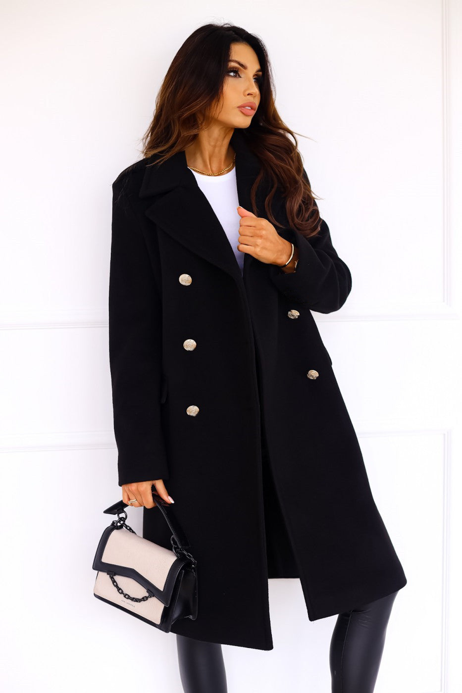 Street-Wave Wool Coat For Women Double Breasted Tailored Knee Length With Side Pockets Elegant