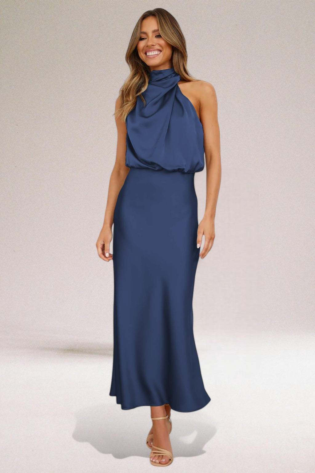 Women's Halter Neck Dress with Adjustable Straps and Flowy Design