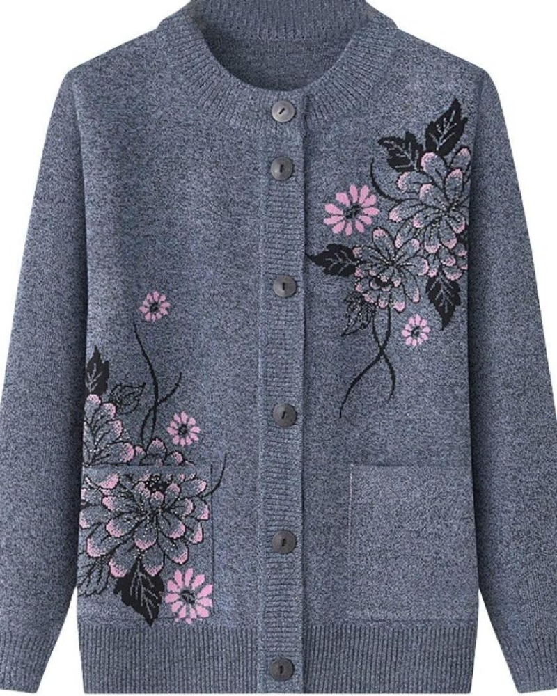 Street-wave Floral Cardigan With Delicate Embroidery For Women Cozy Soft Knit Comfort