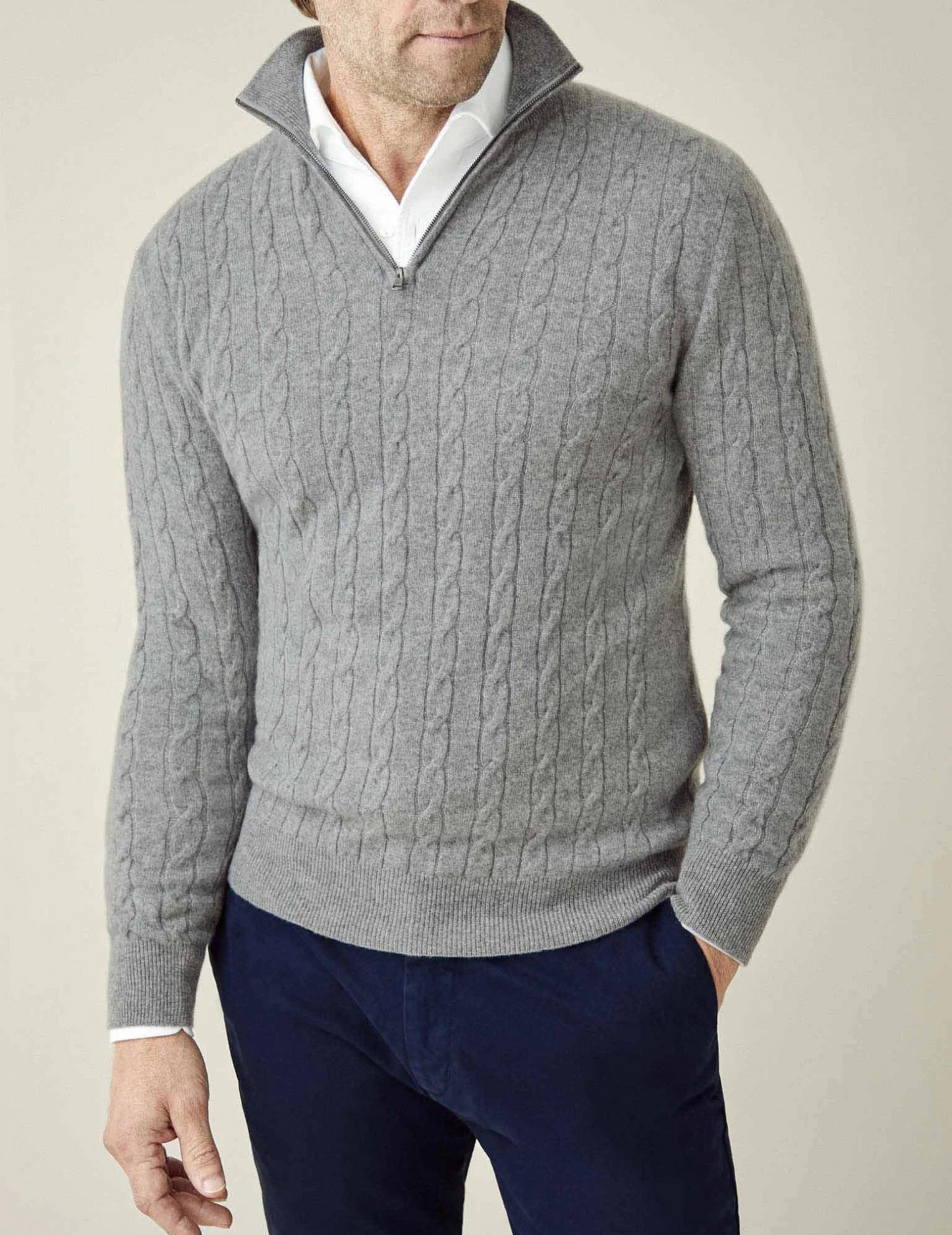 Men's Cable Knit Wool Blend Sweater With Half Zip For Smart Casual Style And Everyday Comfort