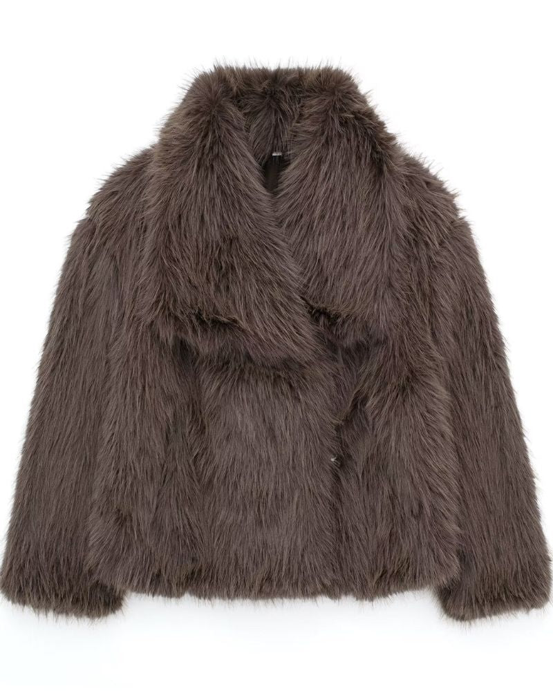 Street-Wave Faux Fur Coat For Women Warm Cozy Plush Look Front Snap Closure Glamorous Style