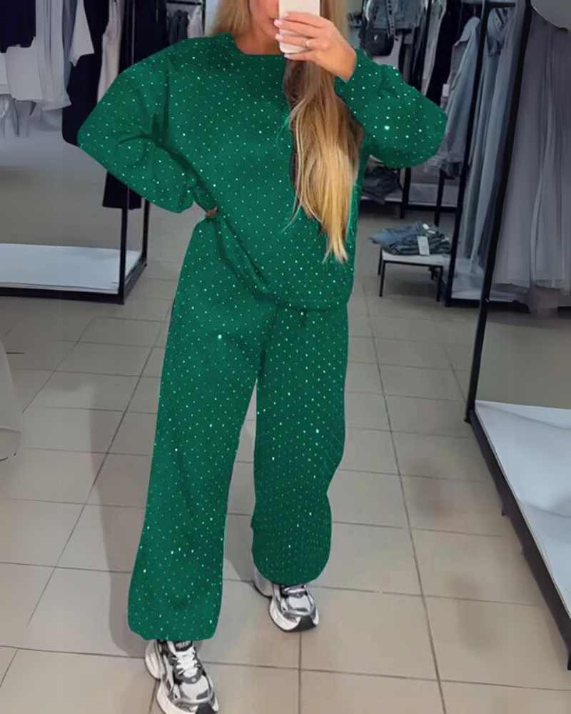 Street-wave Loungewear Set For Women Cozy Relaxed Fit With Subtle Shine Everyday Comfort