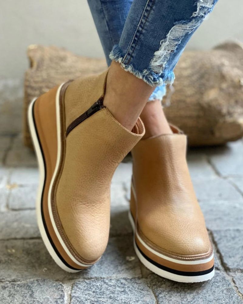 Street-Wave Ankle Boots For Women Cozy, Stylish Platform Leather Booties For Winter Wear