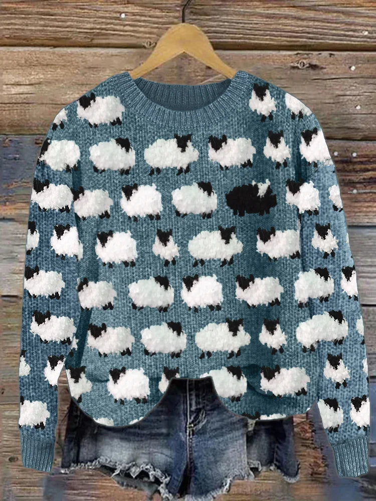 Street Wave Womens Sheep Pattern Sweatshirt Cozy Cute Knit