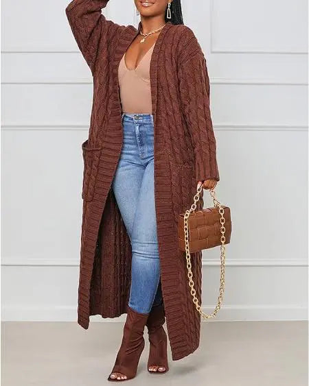 Street-Wave Long Knit Cardigan Coat For Women Cozy Elegant Everyday Luxury Versatile Warmth