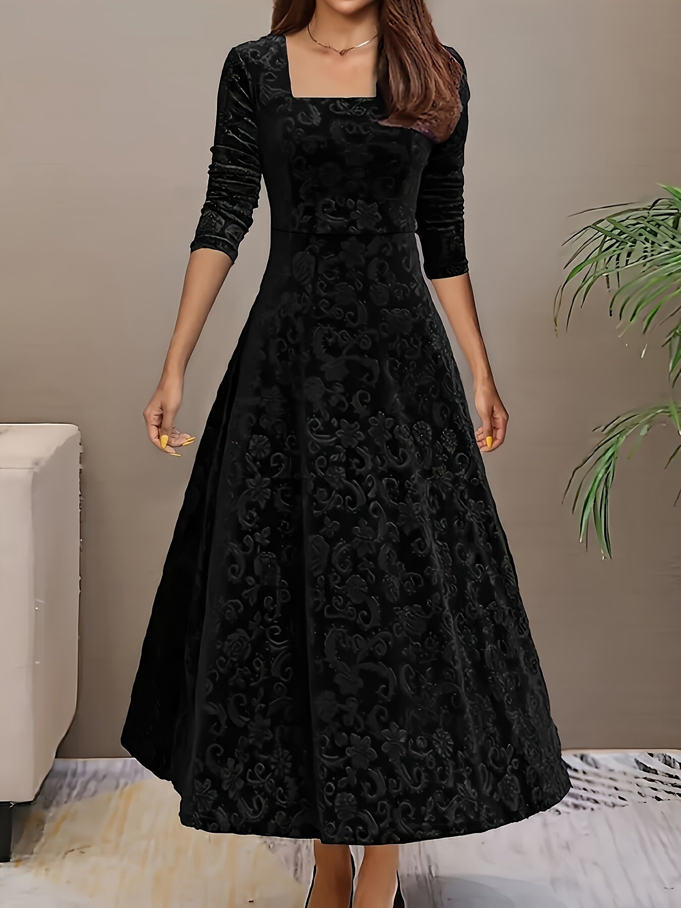 Street-Wave Amelia Velvet Party Dress With Floral Embroidery For Women