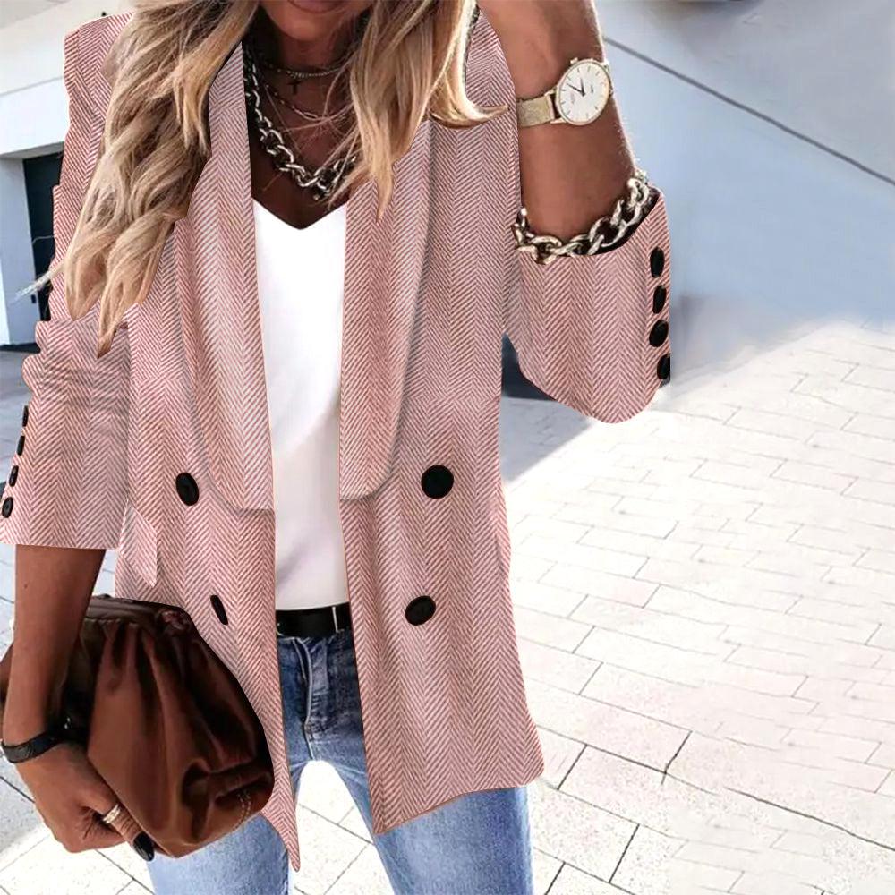 Street-wave Classic Blazer Jacket With Notch Lapel Long Sleeves Elegant Office Glam For Women