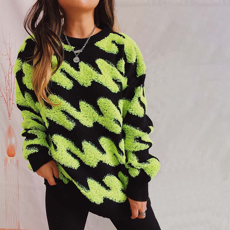 Street-wave Knit Pullover Sweater For Women Cotton Acrylic Blend All Season Warmth