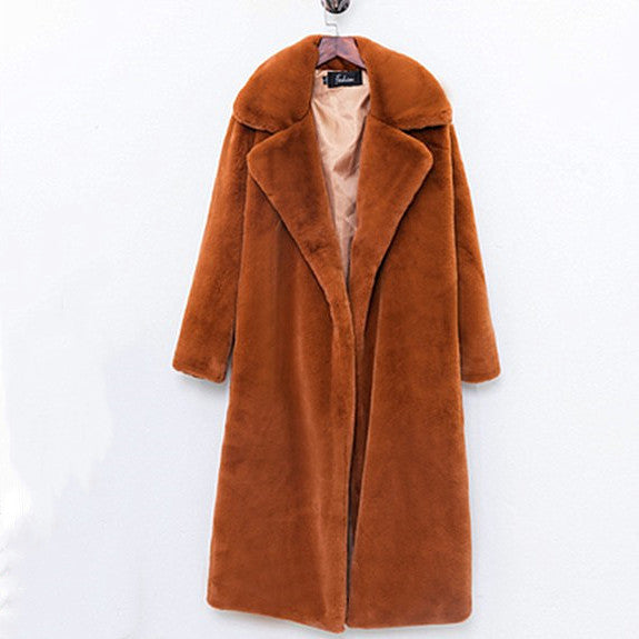 Street Wave Women's Elegant Faux Fur Coat With Wide Collar, Luxurious Warmth And Voluminous Silhouette