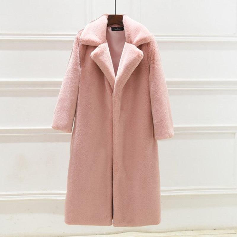 Street Wave Women's Elegant Faux Fur Coat With Wide Collar, Luxurious Warmth And Voluminous Silhouette