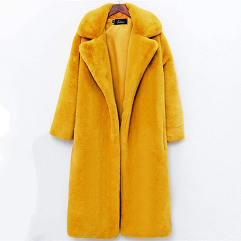 Street Wave Women's Elegant Faux Fur Coat With Wide Collar, Luxurious Warmth And Voluminous Silhouette