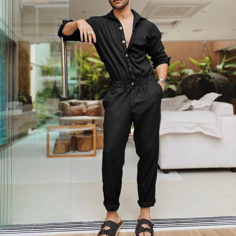Mens Elegant Jumpsuit With Practical Pockets And Stylish Button Design Street Wave