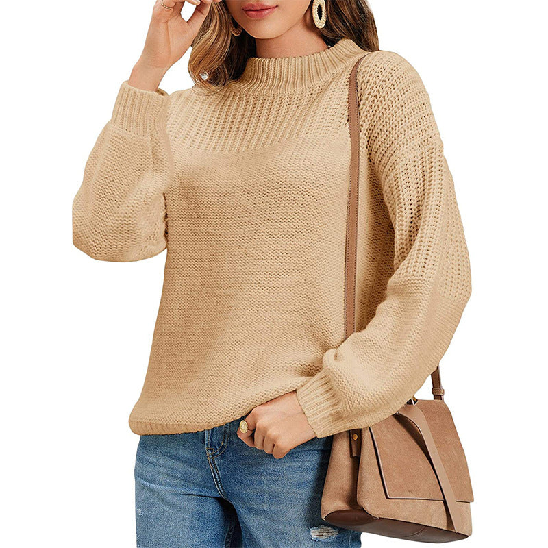 Street-Wave Womens Knit Sweater With Half Roll Neck And Airy Mesh Knit Cozy For Women