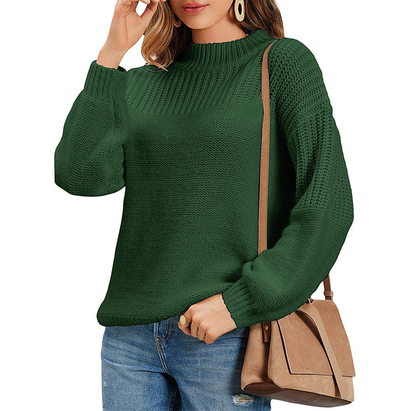 Street-Wave Womens Knit Sweater With Half Roll Neck And Airy Mesh Knit Cozy For Women