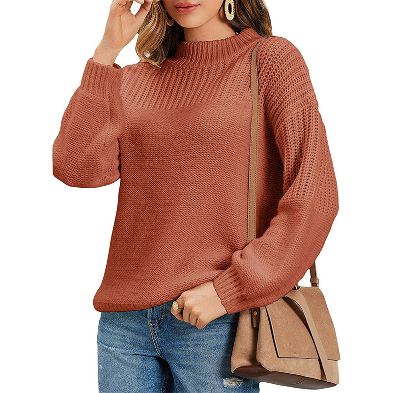 Street-Wave Womens Knit Sweater With Half Roll Neck And Airy Mesh Knit Cozy For Women