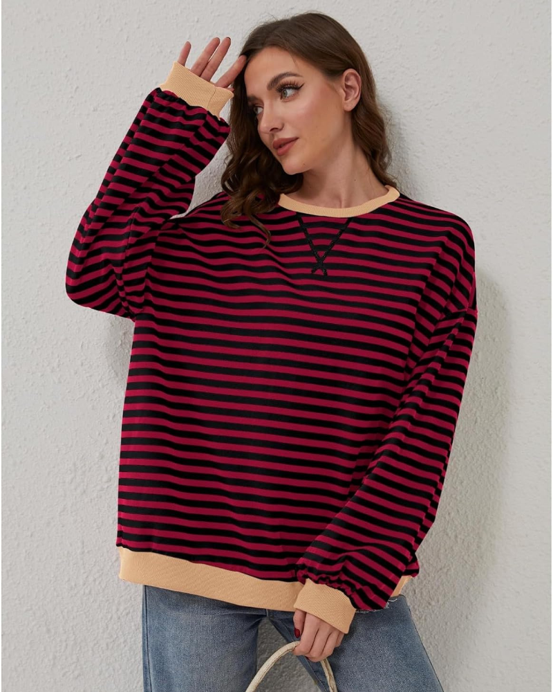 Street-Wave Plus Size Striped Sweatshirt With Soft Flattering Fit For Curvy Women