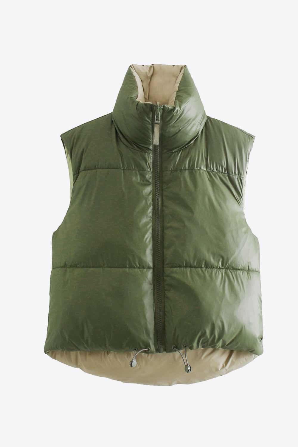 Street-wave Zip Up Drawstring Puffer Vest For Women Insulated Stand Collar Sleeveless Jacket