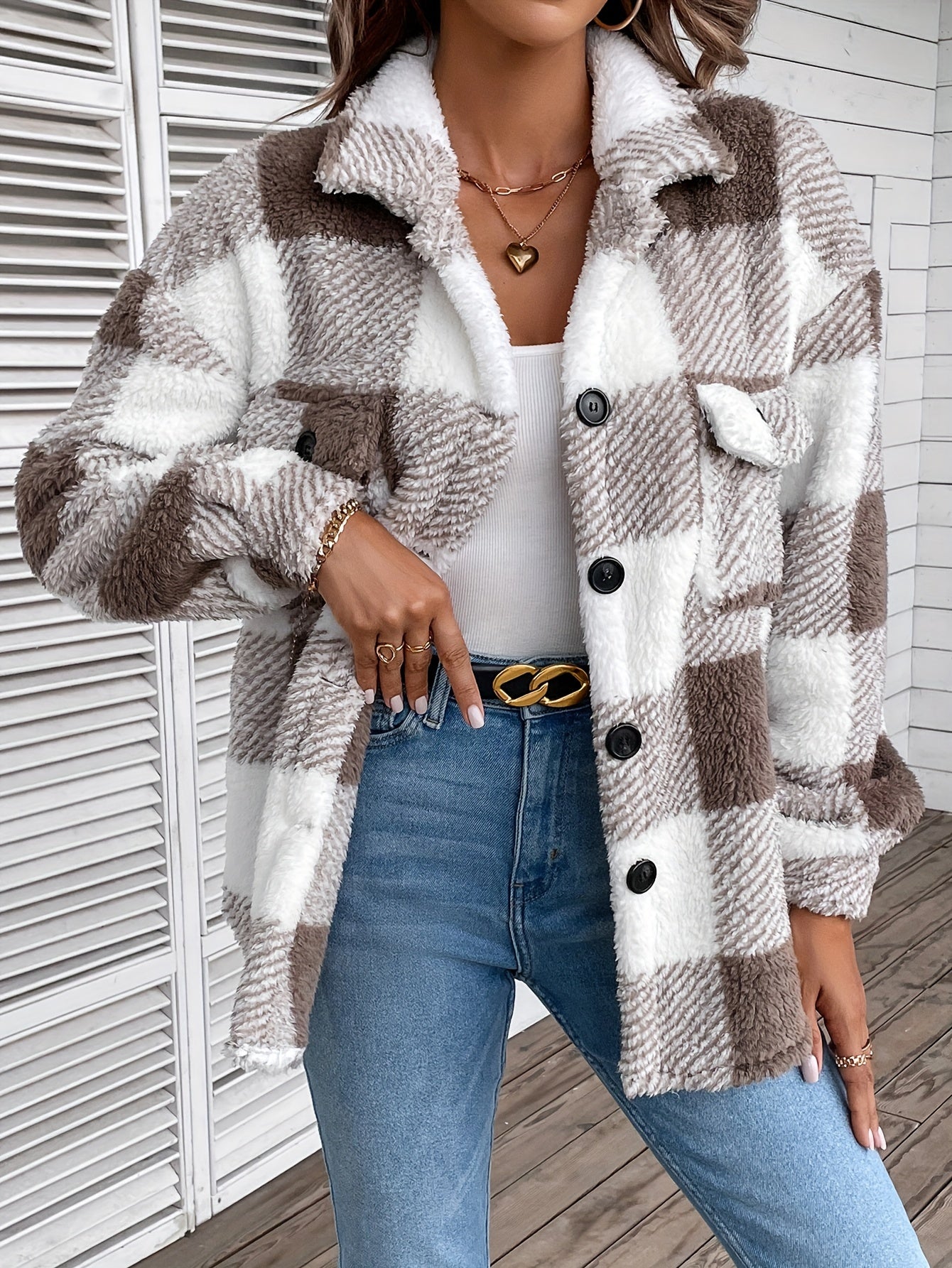 Street-wave Plaid Flannel Shacket With Soft Polyester Warmth For Women Versatile Everyday Wear