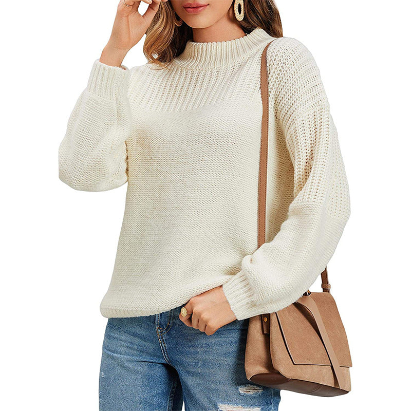 Street-Wave Womens Knit Sweater With Half Roll Neck And Airy Mesh Knit Cozy For Women