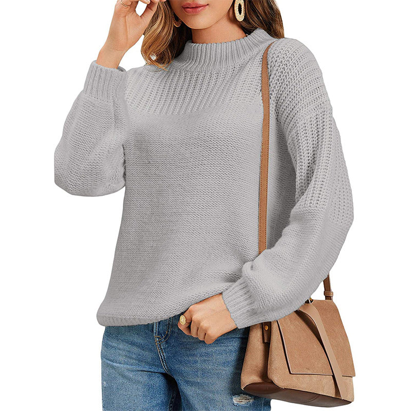 Street-Wave Womens Knit Sweater With Half Roll Neck And Airy Mesh Knit Cozy For Women
