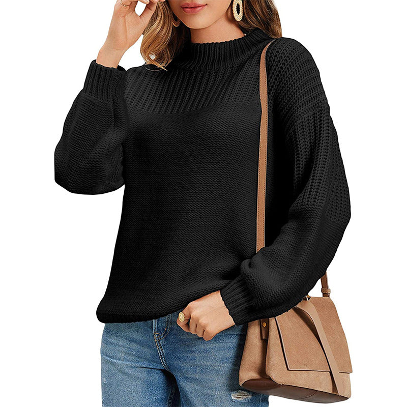 Street-Wave Womens Knit Sweater With Half Roll Neck And Airy Mesh Knit Cozy For Women