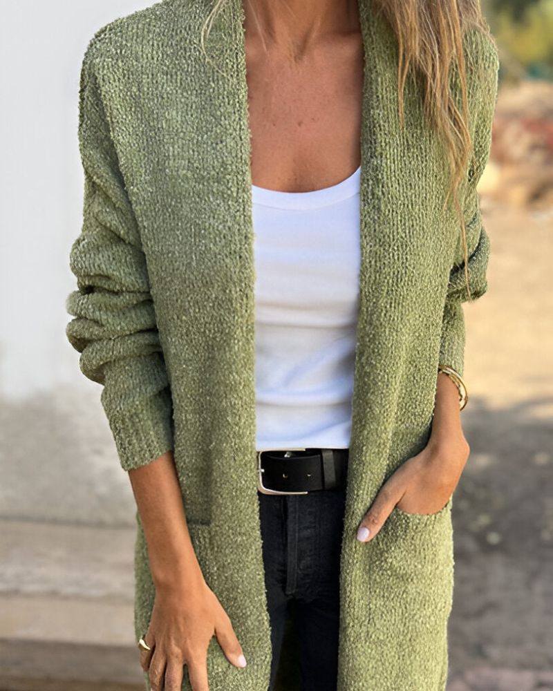 Street-Wave Casual Knit Cardigan With Pockets For Women Cozy Everyday Layer Soft Knitwear