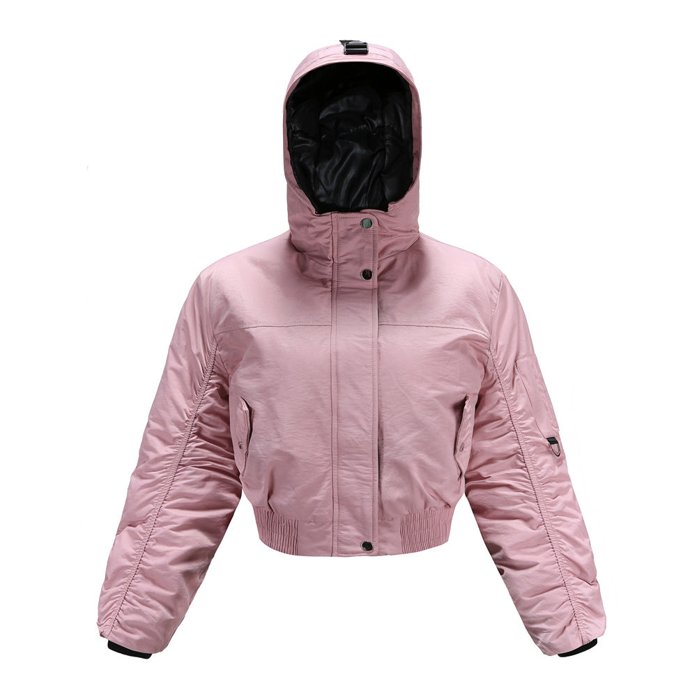 Women's Cropped Outdoor Jacket With Adjustable Hood And Elastic Cuffs Street-Wave For Active Women