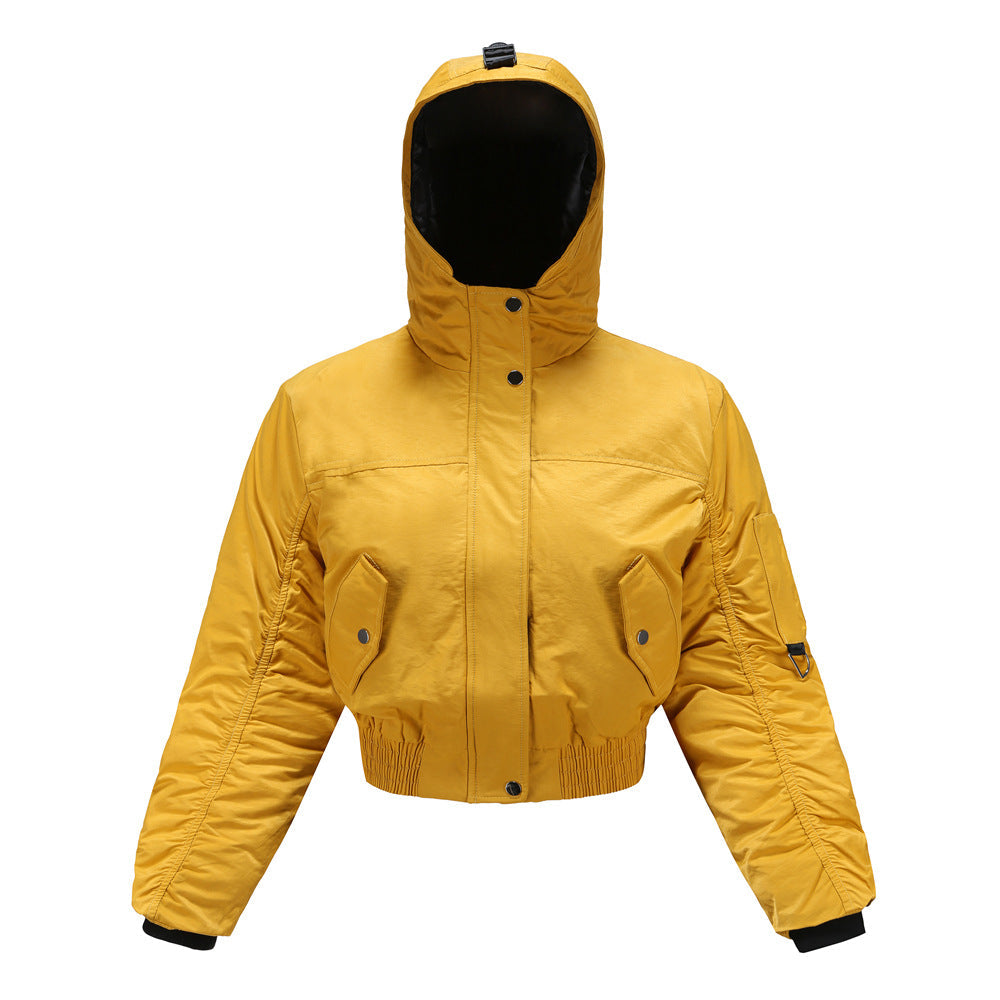 Women's Cropped Outdoor Jacket With Adjustable Hood And Elastic Cuffs Street-Wave For Active Women