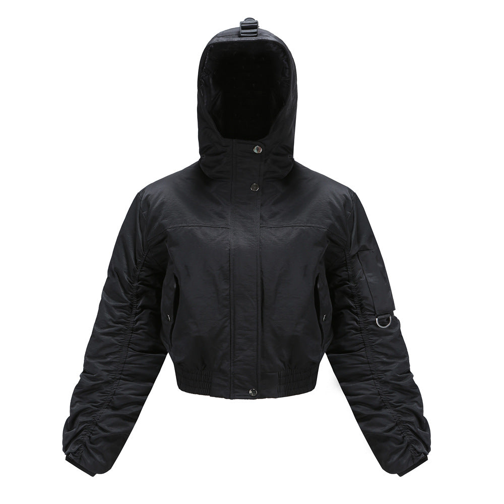 Women's Cropped Outdoor Jacket With Adjustable Hood And Elastic Cuffs Street-Wave For Active Women