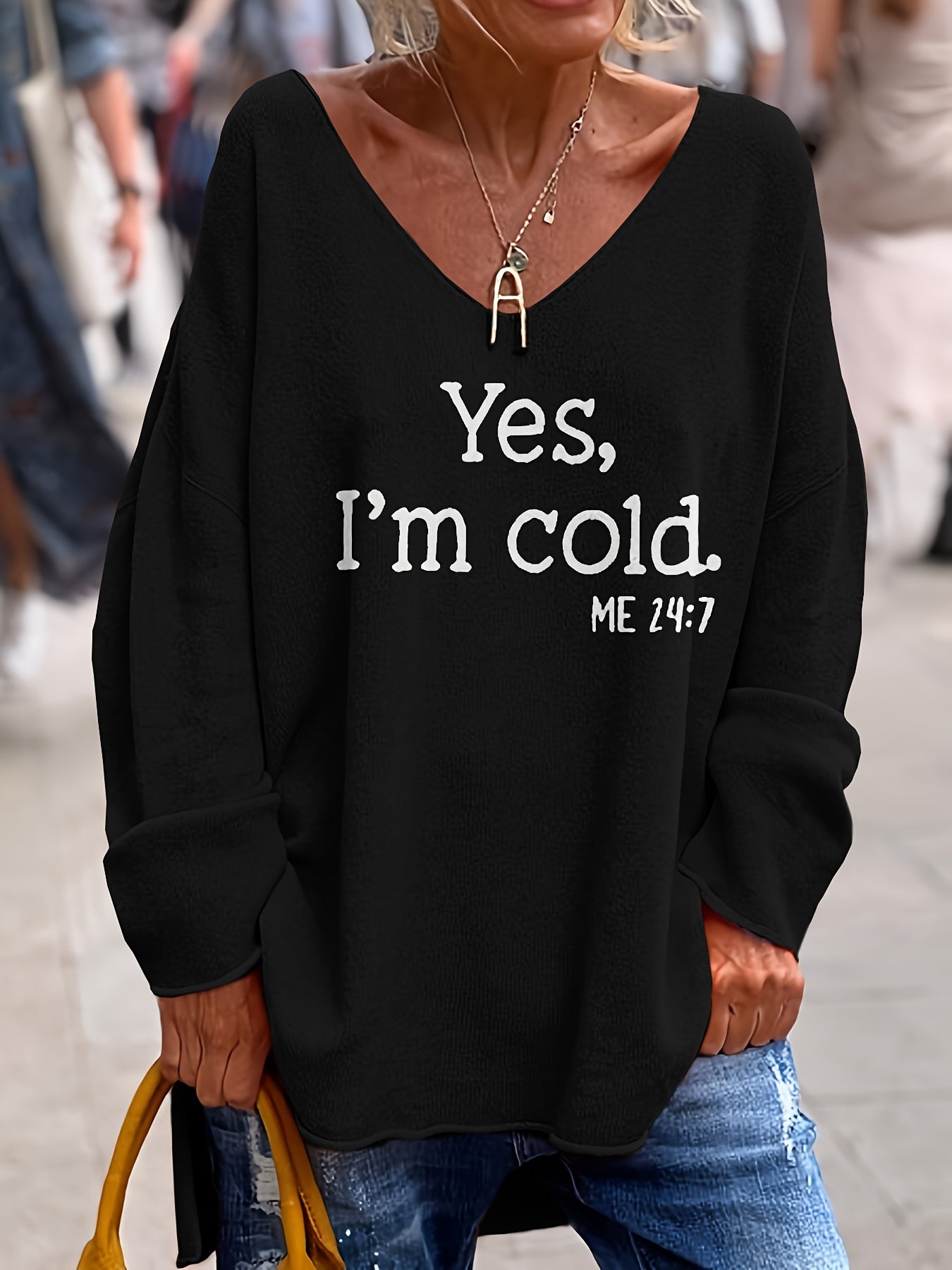 Street-wave Plus Size V Neck Sweater With Print For Curvy Women Everyday Comfort