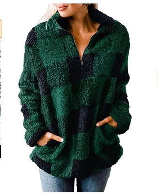Street-Wave Women's Fleece Pullover Checkered Cozy Warmth