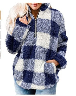 Street-Wave Women's Fleece Pullover Checkered Cozy Warmth