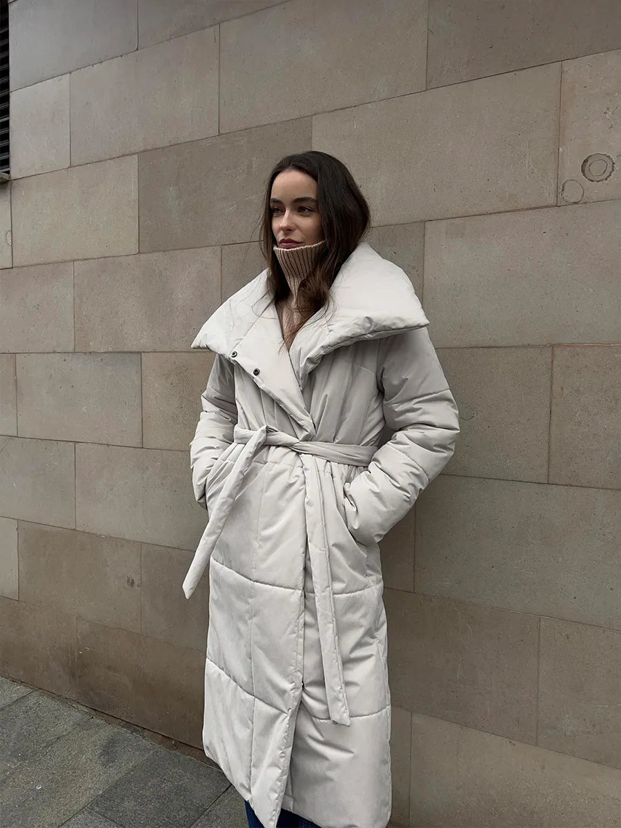 Street-wave Long Puffer Coat for Women With Oversized Collar Elegant Warm Winter Coat
