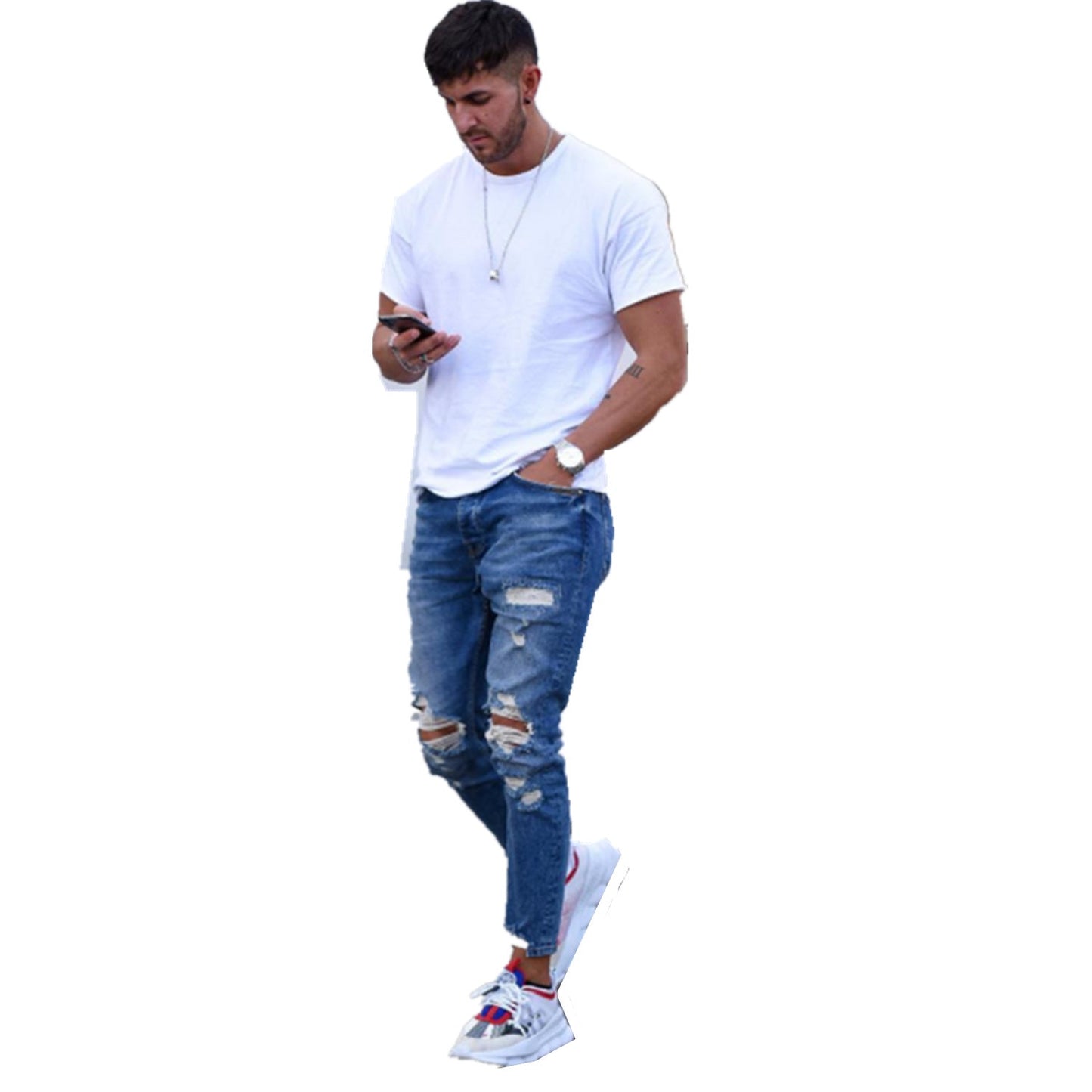 Streetwave Mens Slim Fit Jeans With Distressed Rips For Trendy Everyday Streetwear Look