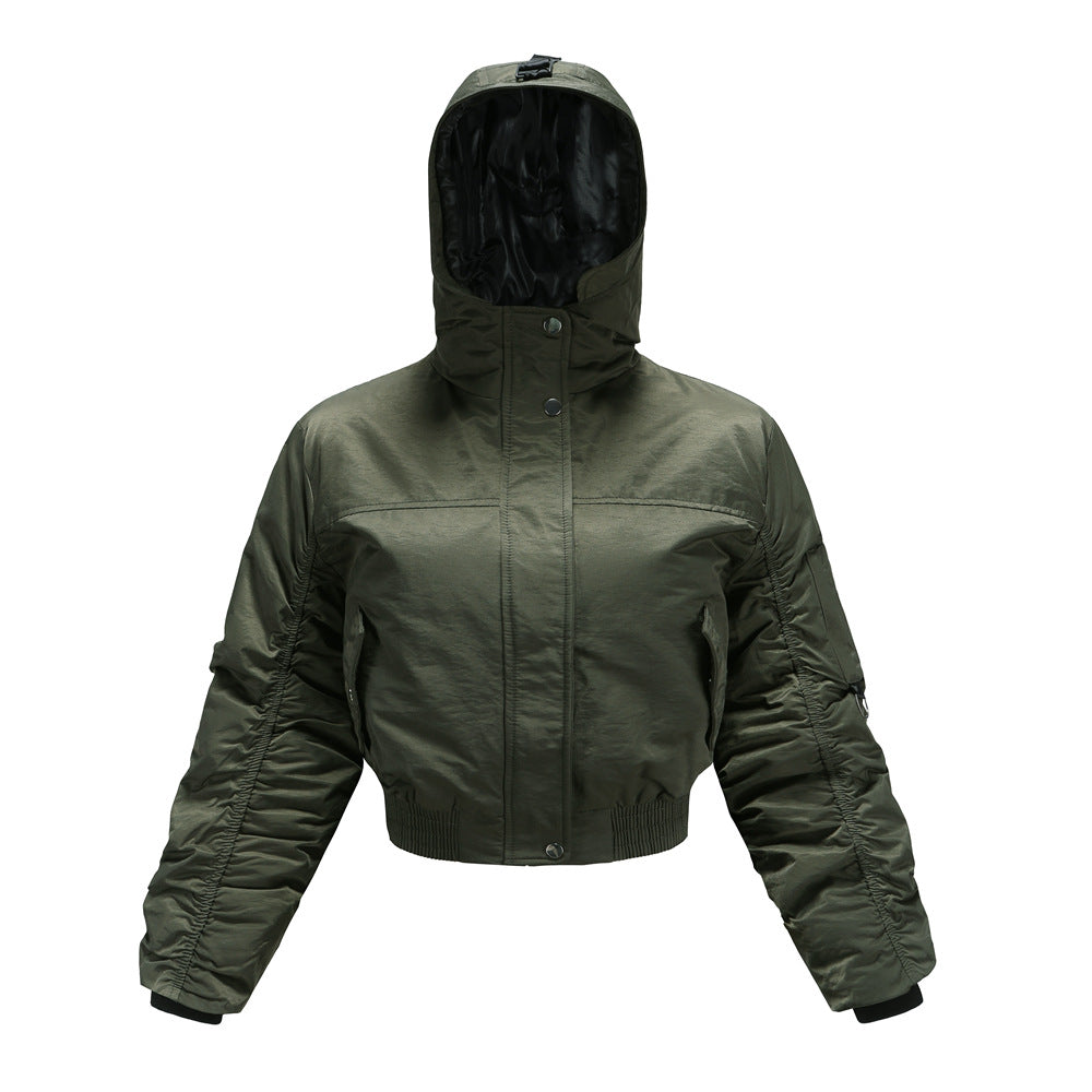 Women's Cropped Outdoor Jacket With Adjustable Hood And Elastic Cuffs Street-Wave For Active Women