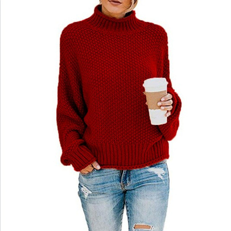 Women Chunky Knit Sweater With High Collar Cozy Loose Fit Streetwave Warm Everyday Essential