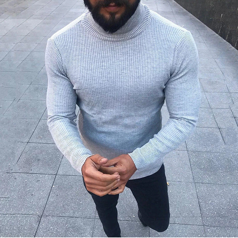 Street-wave Mens Premium Ribbed Knit Turtleneck Sweater Breathable Cotton Comfort