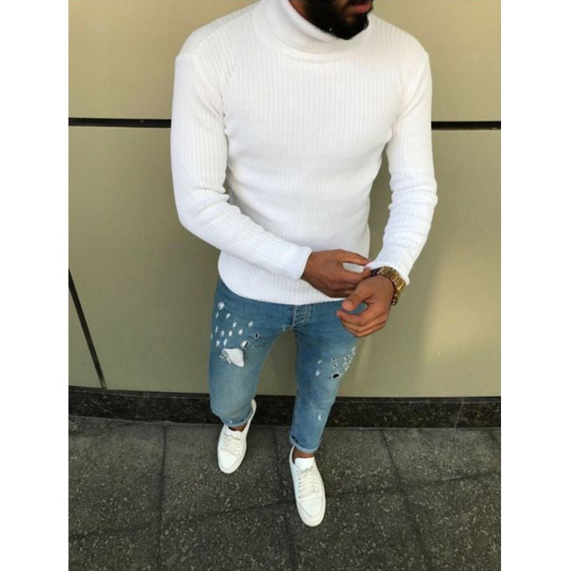 Street-wave Mens Premium Ribbed Knit Turtleneck Sweater Breathable Cotton Comfort