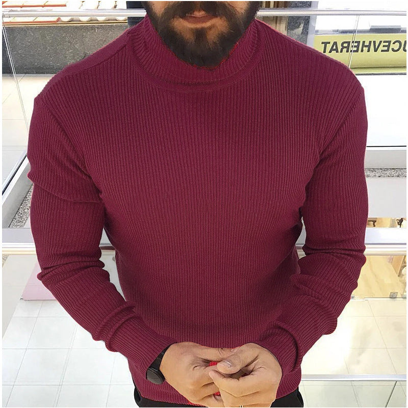 Street-wave Mens Premium Ribbed Knit Turtleneck Sweater Breathable Cotton Comfort