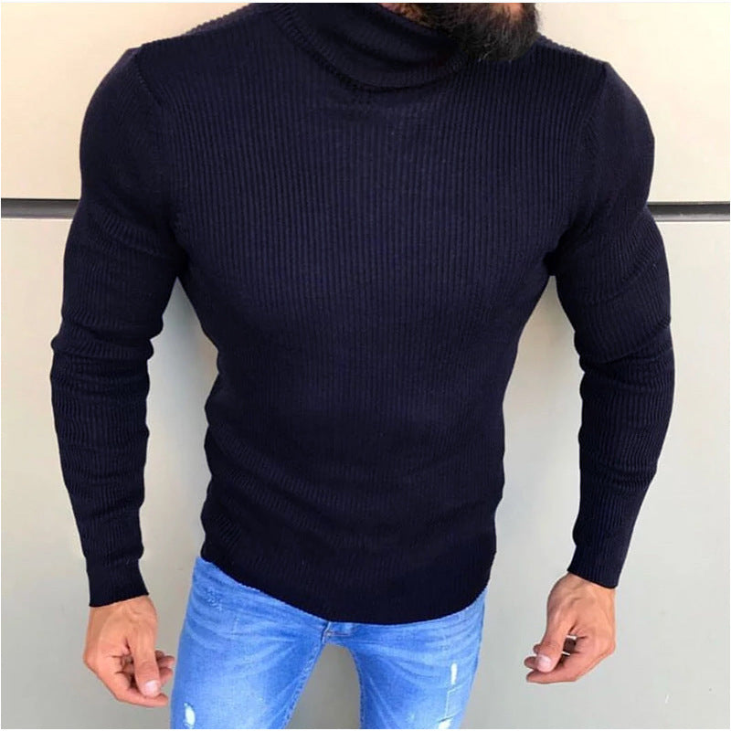 Street-wave Mens Premium Ribbed Knit Turtleneck Sweater Breathable Cotton Comfort