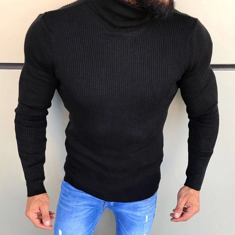 Street-wave Mens Premium Ribbed Knit Turtleneck Sweater Breathable Cotton Comfort