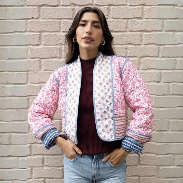 Street-Wave Floral Reversible Bomber Jacket With Contrasting Piping For Fashion-Forward Women