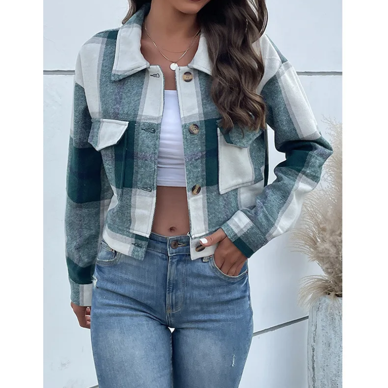 Plaid Bomber Jacket For Women By Streetwave Cropped Chic Comfort With Chest Pockets