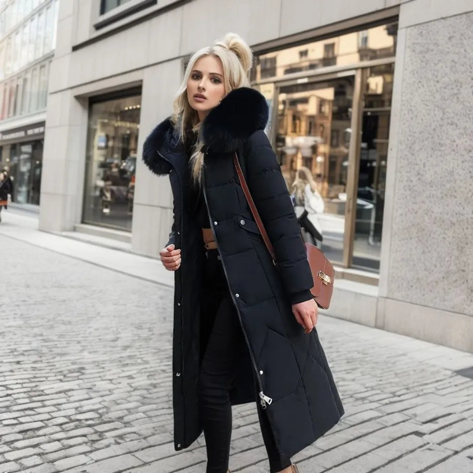 Street Wave Womens Winter Quilted Coat With Hood Trim