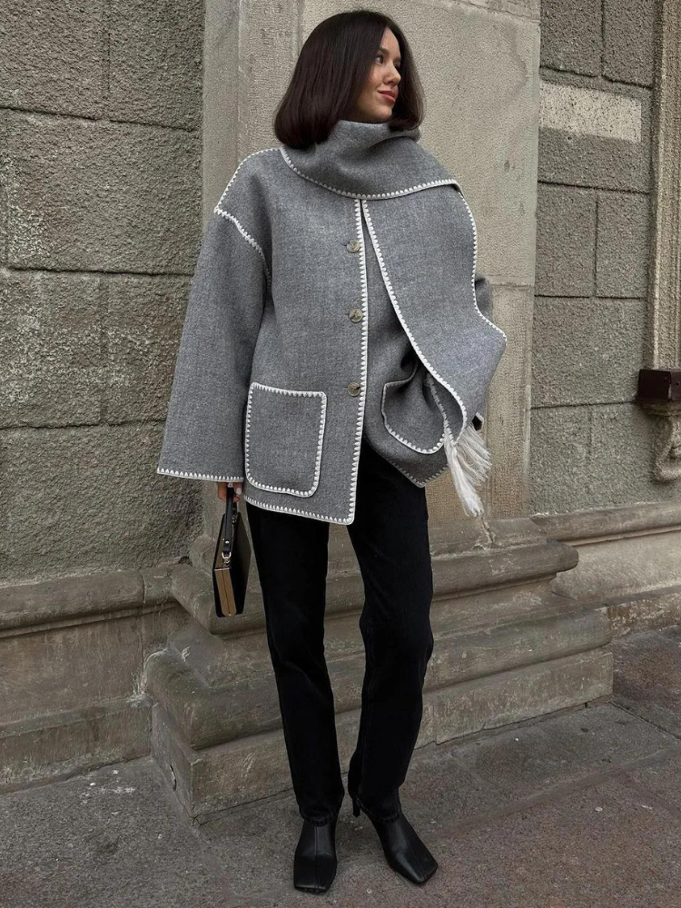 Street-wave Couture Jacket With Fringed Trim For Women Warm Winter Outerwear Chic