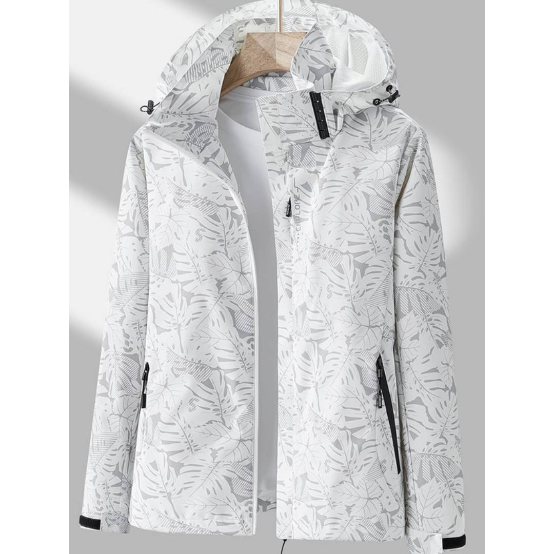 Street Wave Waterproof Windbreaker For Women With Hood Floral Print Lightweight Rain Jacket