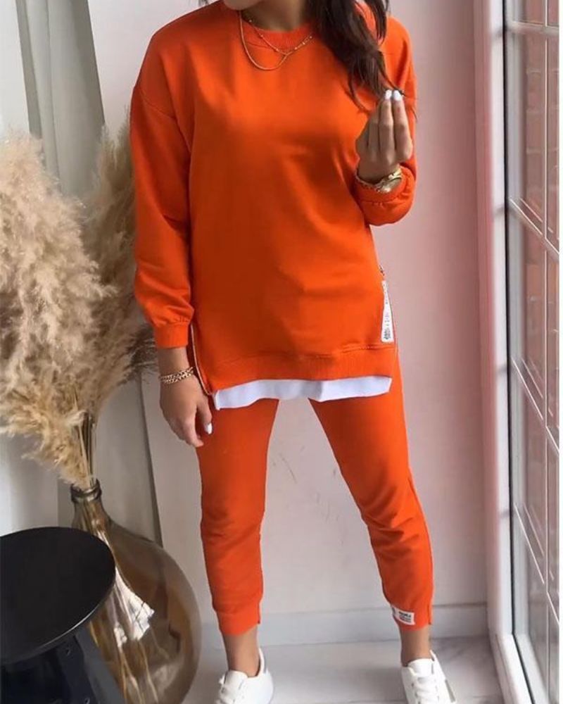 Street-wave Cozy Fleece Two-Piece Sweater And Pants Set For Women, Trendy Winter Warmth